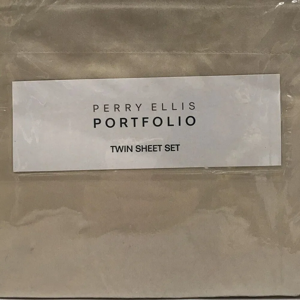 NEW Perry Ellis Portfolio Twin Sheet Set Tan Poly Microfiber Wrinkle Resistant